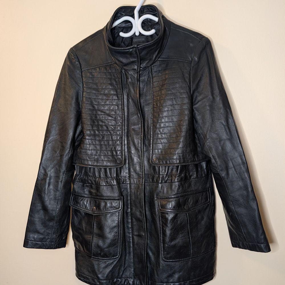 (A) Danier Quilted Black Leather Field Jacket
